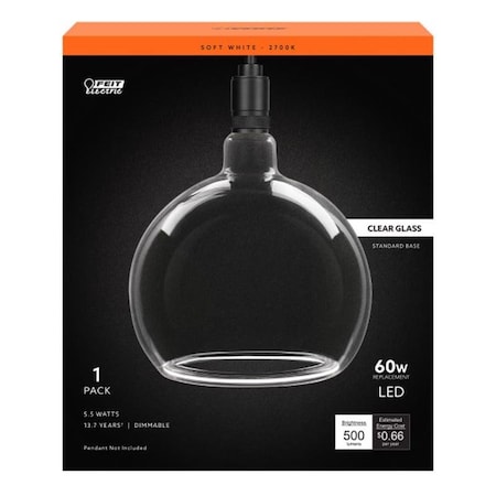 Feit Electric Feit G63 E26 (Medium) Filament LED Bulb Soft White 60 Watt Equivalence 1 pk RNDCL927CAWFIL